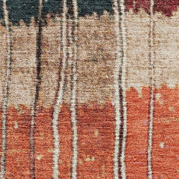 HomeRoots 9' X 12' Beige Red And Blue Striped Washable Area Rug - UV Protected, Stain Resistant, Durable Design 709515