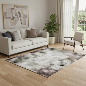 HomeRoots 8' Stylish Mauve Blue Beige Striped Washable Round Rug - UV Protected, Durable & Stain Resistant! 709519