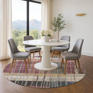 HomeRoots 8' X 10' Stylish Mauve Blue Beige Striped Area Rug - Washable, UV Protected, Perfect for Busy Homes! 709520