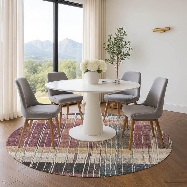 HomeRoots 8' X 10' Stylish Mauve Blue Beige Striped Area Rug - Washable, UV Protected, Perfect for Busy Homes! 709520