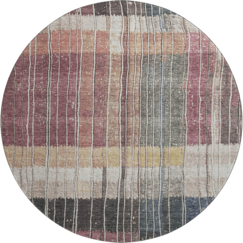 HomeRoots 8' X 10' Stylish Mauve Blue Beige Striped Area Rug - Washable, UV Protected, Perfect for Busy Homes! 709520