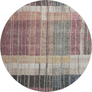 HomeRoots 8' X 10' Stylish Mauve Blue Beige Striped Area Rug - Washable, UV Protected, Perfect for Busy Homes! 709520