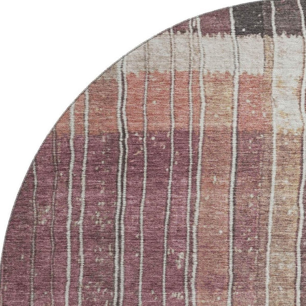 HomeRoots 8' X 10' Stylish Mauve Blue Beige Striped Area Rug - Washable, UV Protected, Perfect for Busy Homes! 709520