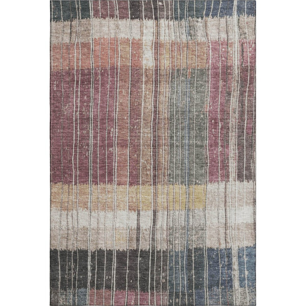 HomeRoots 9' X 12' Mauve Blue Beige Striped Washable Area Rug - Stain Resistant, UV Protected, Pet Friendly 709521