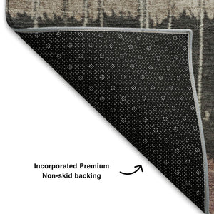 HomeRoots 9' X 12' Mauve Blue Beige Striped Washable Area Rug - Stain Resistant, UV Protected, Pet Friendly 709521