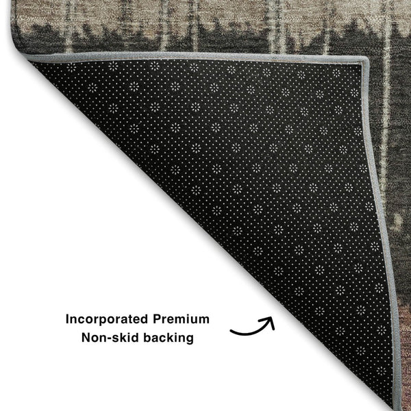 HomeRoots 9' X 12' Mauve Blue Beige Striped Washable Area Rug - Stain Resistant, UV Protected, Pet Friendly 709521