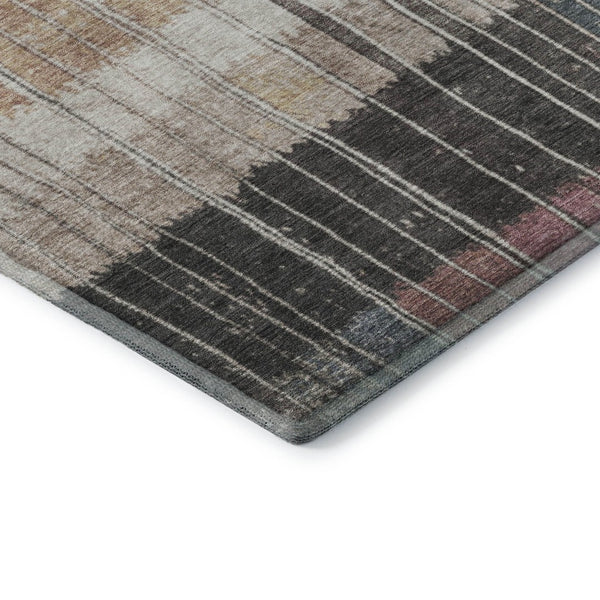 HomeRoots 9' X 12' Mauve Blue Beige Striped Washable Area Rug - Stain Resistant, UV Protected, Pet Friendly 709521