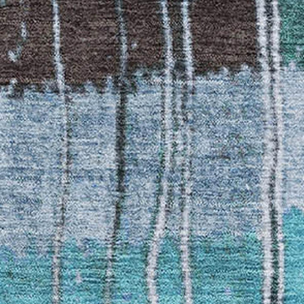HomeRoots 5' X 8' Elegant Teal Ivory Brown Striped Washable Area Rug with UV Protection for High-Traffic Spaces 709524