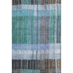 HomeRoots 8' Teal Ivory And Brown Striped Round Rug - Washable, UV-Protected, Durable for High-Traffic Areas 709525