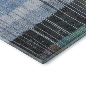 HomeRoots 8' Teal Ivory And Brown Striped Round Rug - Washable, UV-Protected, Durable for High-Traffic Areas 709525