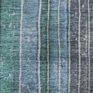 HomeRoots 8' Teal Ivory And Brown Striped Round Rug - Washable, UV-Protected, Durable for High-Traffic Areas 709525