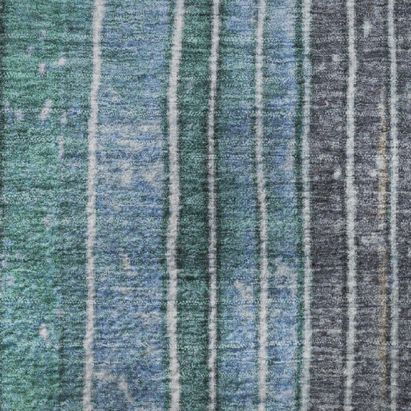 HomeRoots 8' Teal Ivory And Brown Striped Round Rug - Washable, UV-Protected, Durable for High-Traffic Areas 709525