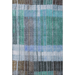 HomeRoots 8' Teal Ivory And Brown Striped Round Rug - Washable, UV-Protected, Durable for High-Traffic Areas 709525