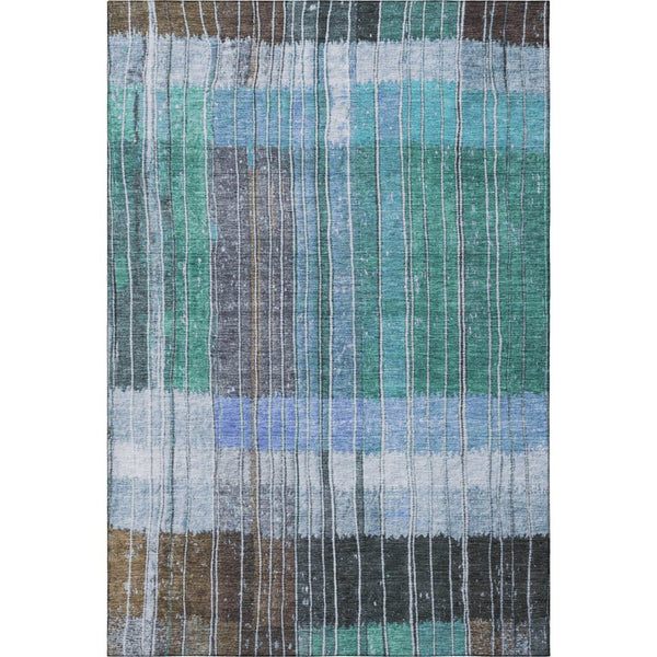 HomeRoots 8' Teal Ivory And Brown Striped Round Rug - Washable, UV-Protected, Durable for High-Traffic Areas 709525