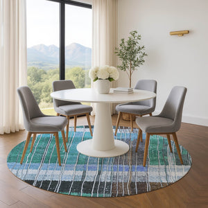 HomeRoots 8' X 10' Stylish Teal Ivory Brown Striped Washable Area Rug with UV Protection for High Traffic Homes 709526