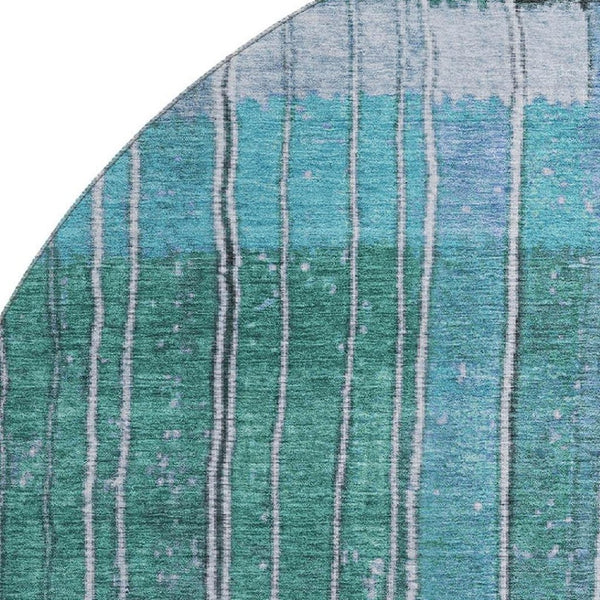 HomeRoots 8' X 10' Stylish Teal Ivory Brown Striped Washable Area Rug with UV Protection for High Traffic Homes 709526