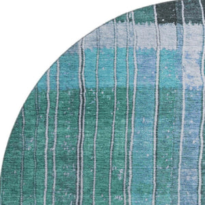 HomeRoots 8' X 10' Stylish Teal Ivory Brown Striped Washable Area Rug with UV Protection for High Traffic Homes 709526