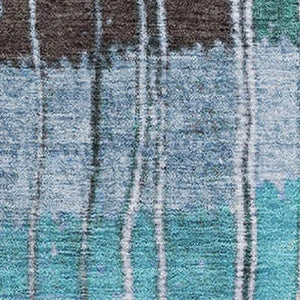HomeRoots 10' X 14' Teal Ivory Brown Striped Washable Area Rug – Durable, UV-Protected, Perfect for Homes! 709528
