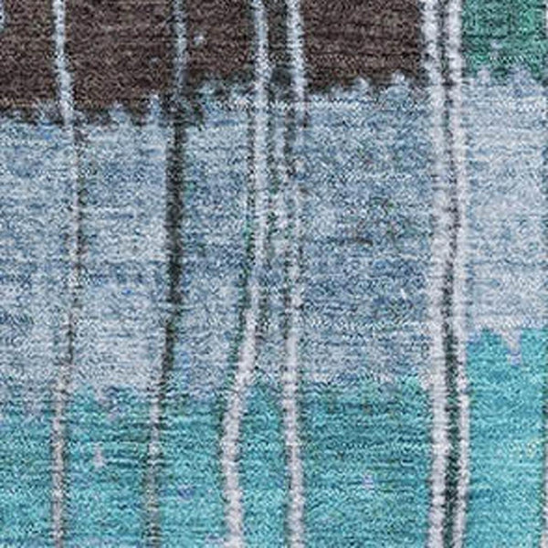 HomeRoots 10' X 14' Teal Ivory Brown Striped Washable Area Rug – Durable, UV-Protected, Perfect for Homes! 709528