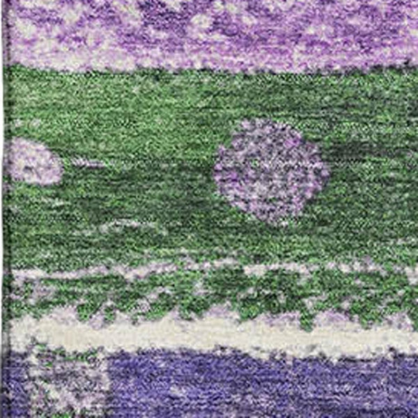 HomeRoots 5' X 8' Stylish Striped Area Rug in Green, Purple, and Ivory - Washable, UV-Protected & Non-Slip! 709530
