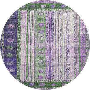HomeRoots 8' X 10' Washable Striped Area Rug in Green, Purple & Ivory - UV Protection & Stain Resistant Design 709532