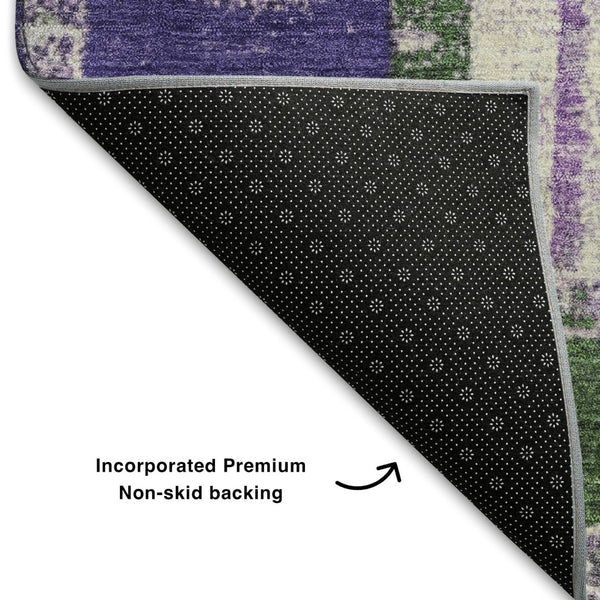 HomeRoots 9' X 12' Striped Area Rug in Green, Purple & Ivory - Washable, UV-Protected & Stain-Resistant Design 709533