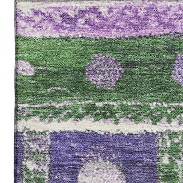 HomeRoots 10' X 14' Washable Area Rug in Striking Green, Purple & Ivory with UV Protection & Non-Slip Backing 709534