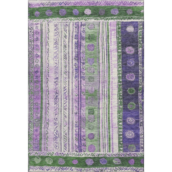 HomeRoots 10' X 14' Washable Area Rug in Striking Green, Purple & Ivory with UV Protection & Non-Slip Backing 709534