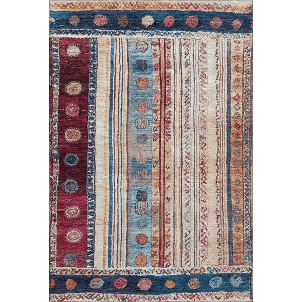 HomeRoots 5' X 8' Navy Blue Merlot Ivory Striped Washable Area Rug - Stain Resistant, UV Protected & Stylish! 709536