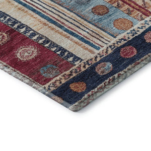 HomeRoots 5' X 8' Navy Blue Merlot Ivory Striped Washable Area Rug - Stain Resistant, UV Protected & Stylish! 709536