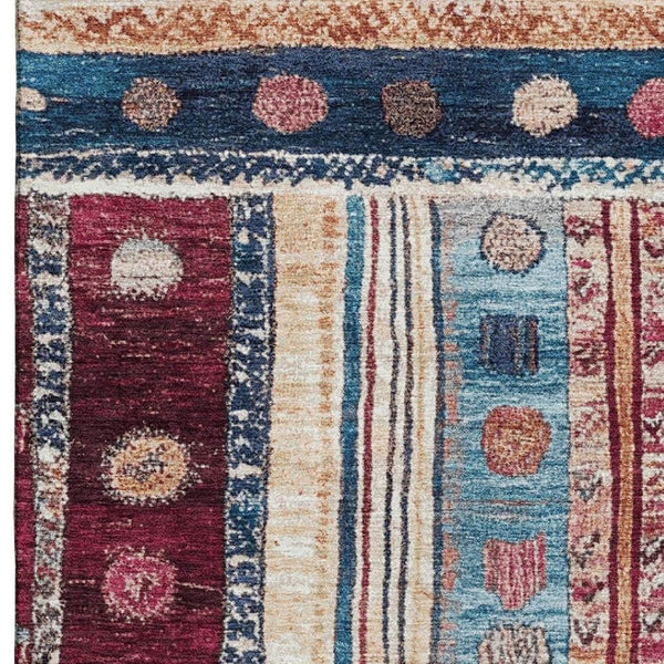 HomeRoots 5' X 8' Navy Blue Merlot Ivory Striped Washable Area Rug - Stain Resistant, UV Protected & Stylish! 709536