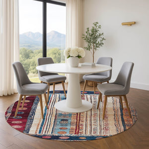 HomeRoots 8' X 10' Stylish Navy, Merlot & Ivory Striped Washable Area Rug with UV Protection for Homes & Patios 709538
