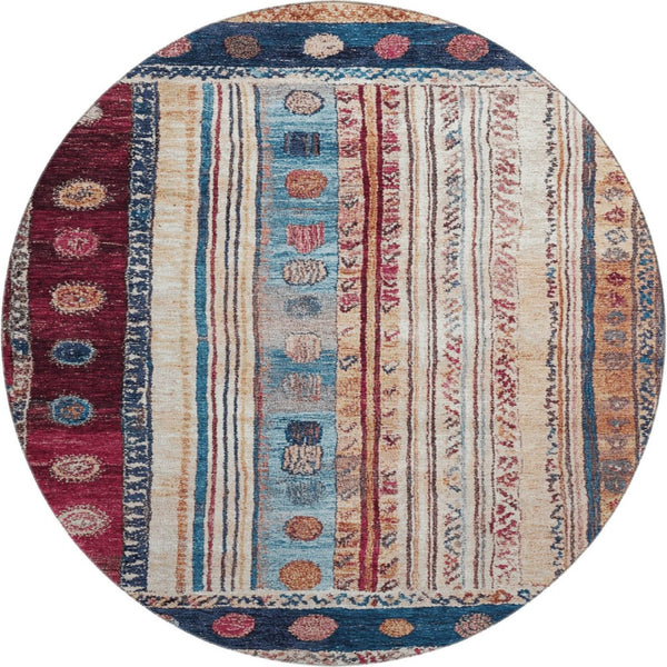 HomeRoots 8' X 10' Stylish Navy, Merlot & Ivory Striped Washable Area Rug with UV Protection for Homes & Patios 709538