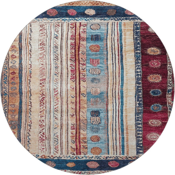 HomeRoots 8' X 10' Stylish Navy, Merlot & Ivory Striped Washable Area Rug with UV Protection for Homes & Patios 709538