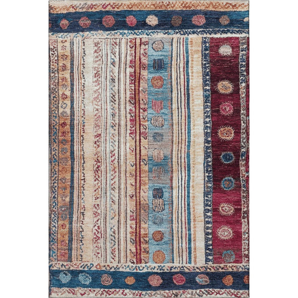 HomeRoots 9' X 12' Striped Washable Area Rug in Navy, Merlot & Ivory - UV Protected, Perfect for Kids & Pets! 709539