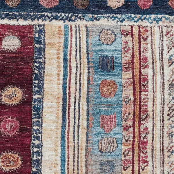 HomeRoots 10' X 14' Navy Blue Merlot Ivory Striped Washable Area Rug - Stain-Resistant, UV Protected, Durable 709540