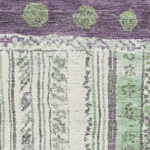 HomeRoots 5' X 8' Stylish Purple Green Ivory Striped Washable Area Rug - Durable, UV Protected & Easy Care! 709542