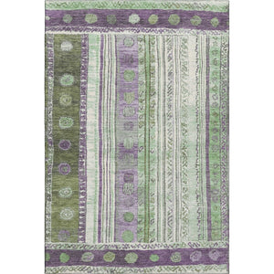 HomeRoots 8' Striped Washable Round Rug in Purple, Green & Ivory - UV Protected, Durable, and Stylish Design 709543