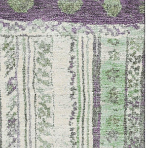 HomeRoots 8' Striped Washable Round Rug in Purple, Green & Ivory - UV Protected, Durable, and Stylish Design 709543