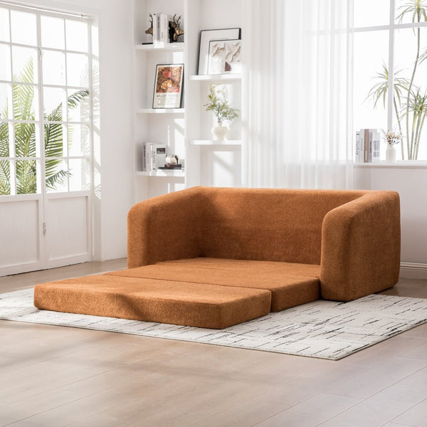 English Elm 71" Chenille Pull Out Sleeper Loveseat Convertible Floor Couch for Dorm or Guest Bedroom Orange W3118P388900