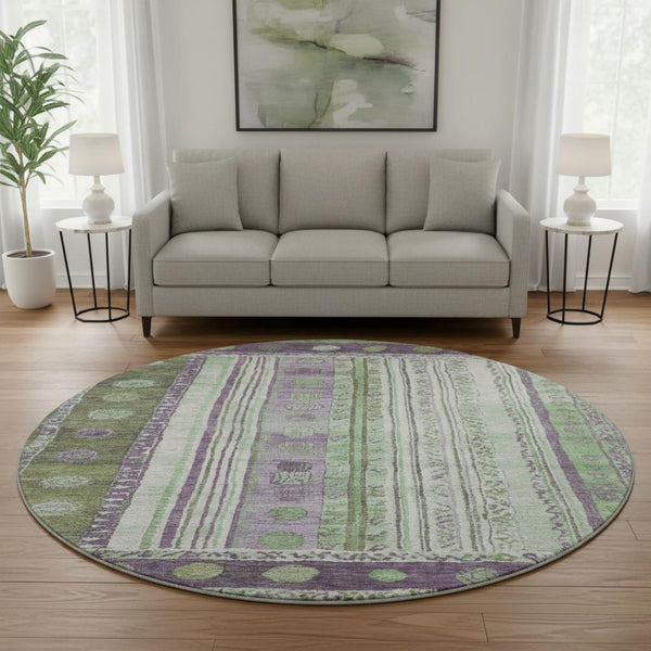 HomeRoots 8' X 10' Colorful Striped Washable Area Rug with UV Protection – Perfect for High-Traffic Spaces! 709544