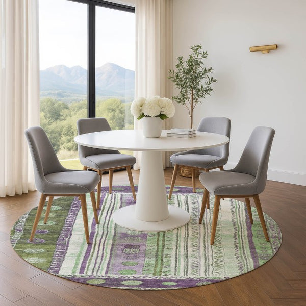 HomeRoots 8' X 10' Colorful Striped Washable Area Rug with UV Protection – Perfect for High-Traffic Spaces! 709544