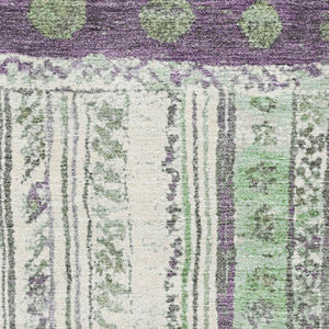 HomeRoots 9' X 12' Washable Striped Area Rug in Bold Purple, Green & Ivory – UV Protected & Stain Resistant! 709545