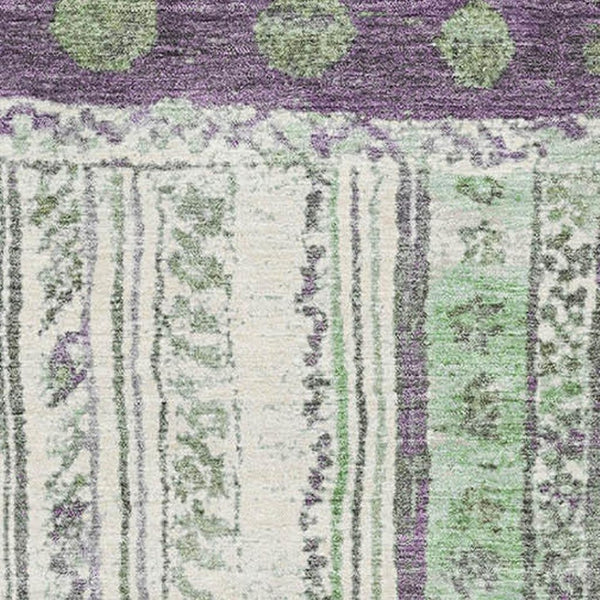 HomeRoots 9' X 12' Washable Striped Area Rug in Bold Purple, Green & Ivory – UV Protected & Stain Resistant! 709545