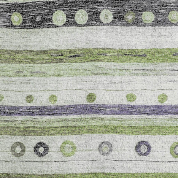 HomeRoots 5' Stylish Artichoke Green, Purple & Ivory Striped Washable Area Rug with UV Protection & Non-Slip Backing 709548