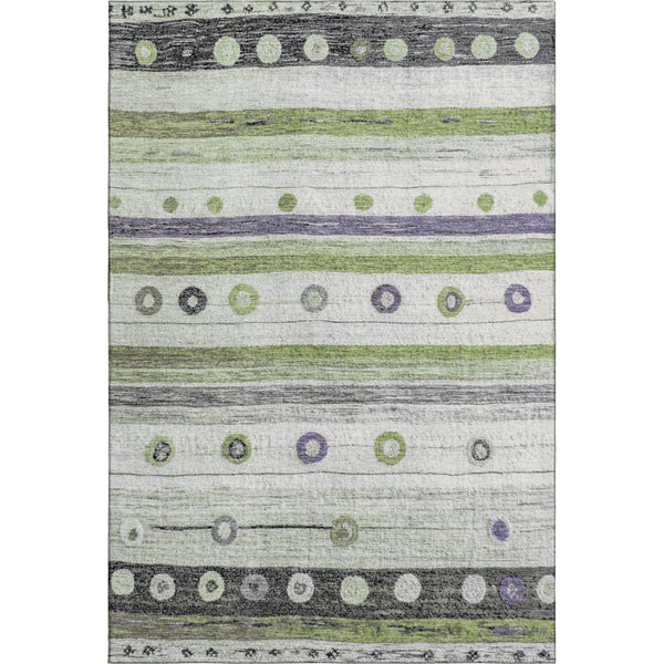HomeRoots 8' Washable Round Rug in Artichoke Green, Purple & Ivory Stripes – Durable, UV Protected, Stylish Decor 709549