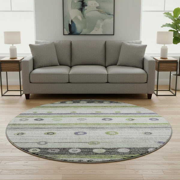 HomeRoots 8' X 10' Artichoke Green, Purple & Ivory Striped Washable Area Rug - UV Protection & Stain Resistant 709550