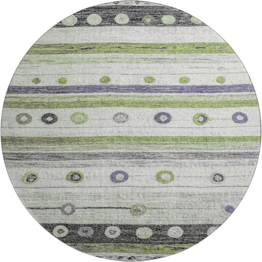 HomeRoots 8' X 10' Artichoke Green, Purple & Ivory Striped Washable Area Rug - UV Protection & Stain Resistant 709550