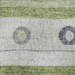 HomeRoots 8' X 10' Artichoke Green, Purple & Ivory Striped Washable Area Rug - UV Protection & Stain Resistant 709550