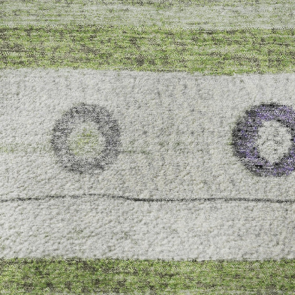 HomeRoots 8' X 10' Artichoke Green, Purple & Ivory Striped Washable Area Rug - UV Protection & Stain Resistant 709550